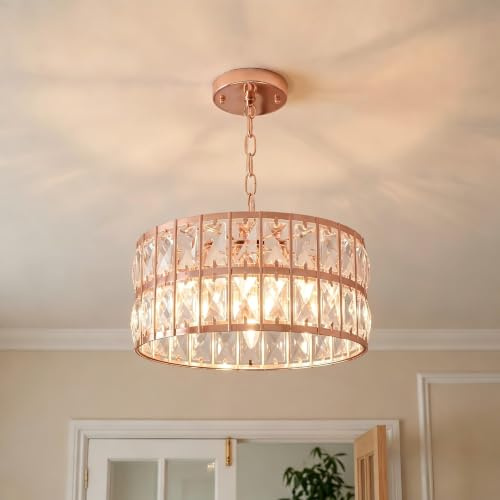 MSSIAN Modern Gold Crystal Ceiling Light Semi Flush Mount Chandelier 4 G9 Base Round Pendant Light Fixture for Kitchen Island Foyer Hallway Bedroom Entryway D30CM