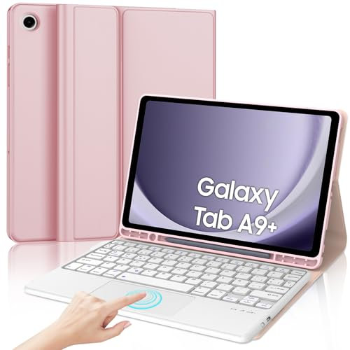 IVEOPPE Teclado Samsung Galaxy Tab A9 Plus 11 Pulgadas 2023 con Touchpad, Funda Teclado Trackpad Español Ñ Bluetooth Desmontable Samsung A9+ 11 Pulgadas (SM-X210/X216/X218) 2023, Rosa