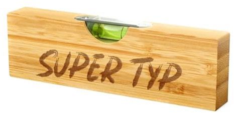 Bambus Wasserwaage mit Gravur Super Typ mit Flaschenöffner auf der Rückseite