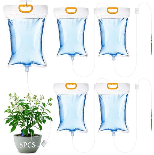 5 Stück 3,5L Pflanzen Bewässerung Tropfbewässerungsbeutel,Automatische Bewässerungssystem mit Verstellbarem Durchfluss Ventilschalter,tropfer bewässerung für pflanzen bewässerung im urlaub balkon