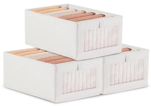 3 Stück Kleiderschrank Organizer, 40x27x16.5cm Aufbewahrungsbox aus Stoff | Faltbare Schrank Sortierbox, Platzsparende Schubladen Ordnungssystem Kleiderschrank, für Wäsche, Spielzeug, Kleidung, Bücher