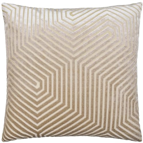 Paoletti Evoke Velvet Polyester Filled Cushion – Luxurious Chevron Pattern Decorative Square Pillow With Filling (Mink - 55x55cm)