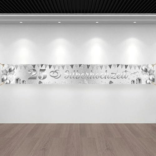 Silberhochzeit Deko Banner 270 * 35cm 25 Jahre Girlande Silberhochzeit Deko,25. Hochzeitstag Tischdeko Silberhochzeit für Hängende Innen Außen