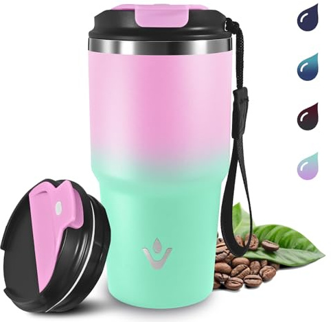 Grsta 600ml Taza Termica de Acero Inoxidable, Aislada al Vacío Vaso Termico, Mantiene el frío 8h y el calor 6h, Taza Termo para Frío y Caliente, Antifugas Vaso Termo Cafe para Llevar