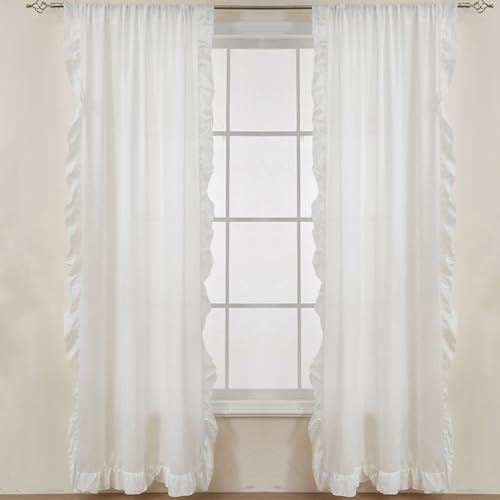 Ricemru Weiße Gardinen Rüschen Halbtransparent Französisch Boho Vorhang Tunnelzug Einfarbig Fensterschal Dekoschal Schiebevorhänge,2er-Pack 100x130