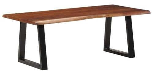 HaoChrymec Couchtisch aus Massivholz Akazie, Baumkante, Robuste Tischplatte, Beistelltisch für Wohnzimmer, Modernes Design, Honigbraun, 110 x 55 x 40 cm
