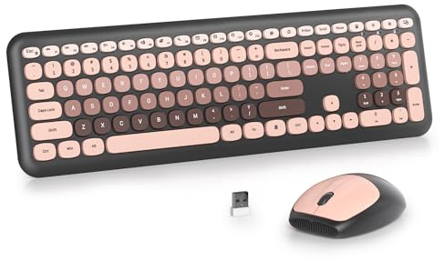 Vumilstek Colorful Pink Quiet Keyboard and Mouse Wireless, Full Size Silent Keyboard Cute Typewriter American QWERTY 2.4G Cordless Round Keys for Office Home Dorm PC/Laptop/Desktop(Diary Heimei)