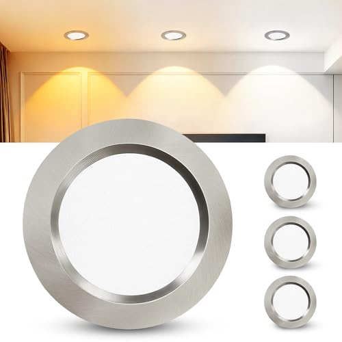 Laiebri Set de 3 Spot LED Encastrable 230V, 3.5W Alu Spots de Plafond 3000K, 4000K, 6000K, 300LM LED Encastrable Plafond Trou 55-58mm et 12mm Extra Plat, IP44 Spot Salle de Bain, Nickel Brossé
