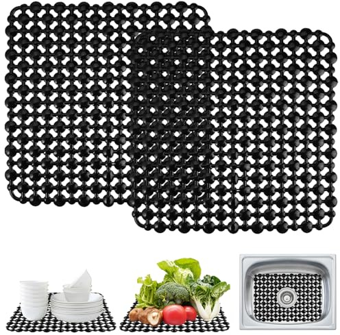 TESSTSY 2 Stück Küche Spülbeckenmatte Zuschneidbare 28 X 28 cm Spülmatte | 28 X 28 Cm Spülmatte Für Spülbecken Matte, Silikon Rutschfest Spülbeckenschutz, Spülbecken Schutzmatte, Spülbeckeneinlage