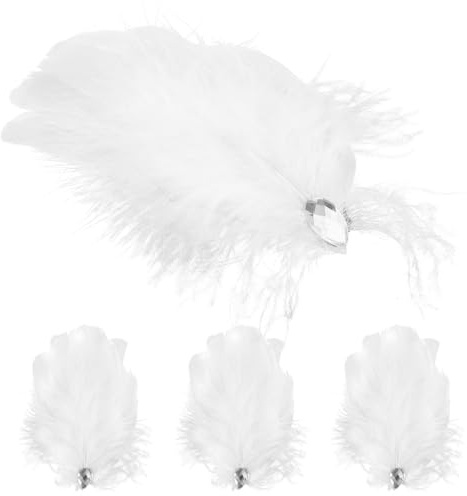 Mobestech Pinces à Cheveux Mariage Plume Blanches 4 Pièces Accessoires Fins pour Cérémonie Femmes et Filles Confortables Légers Vintage