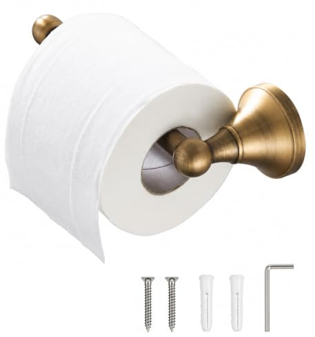 Antique Brass Toilet Roll Holder Wall Mounted for Bathroom | Rustproof Toilet Paper Holder with Concealed Screws, Heavy Duty Brushed Gold Tissue Dispenser Clean and Modern