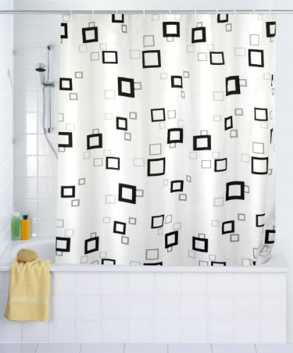 WENKO 19176100 Duschvorhang Quadro - waschbar, mit 12 Duschvorhangringen, 100 % Polyester, Mehrfarbig