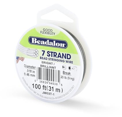 Beadalon 7 Strand Stainless Steel Bead Stringing Wire, 0.018 in / 0.46 mm, Bright, 100 ft / 31 m