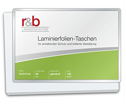 r&b FT-74X210-80 Laminierfolien 74 x 210 mm, 2 x 80 mic, 100 Stück