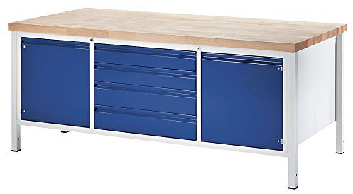 RAU | Werkbank | Gestellbauweise | 4 Schubladen Größe XL | 2 Türen | Tiefe 900 mm | Breite 2000 mm