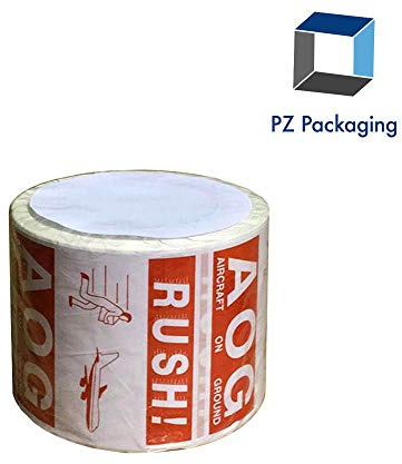 Tape Logic DL1376 Labels, Rush AOG - Aircraft On Ground, 4 x 4, Red/White, 500 Per Roll