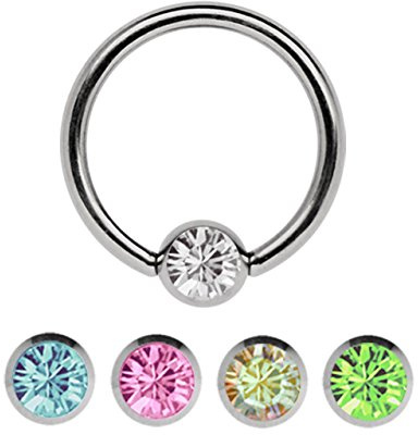 Lippenbändchen Piercing Set Stahl, Ring in 1,2 mm mit fünf 4 mm Steinplatten