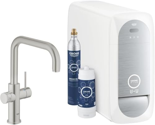Grohe 31456DC1 Blue Home Starter Kit grifo de cocina con filtro de agua, caño en U, Supersteel