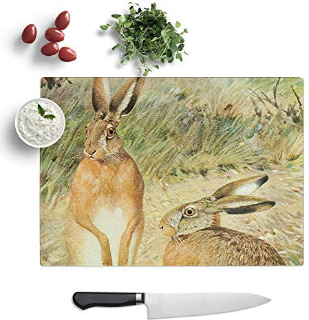 Kitchen Chopping Board Glass - Vintage Karl Ludwig Hartig Hare - Textured Worktop Saver Cutting Board - Heat Resistant, Shatterproof and Hygenic - 28.5 x 20 cm