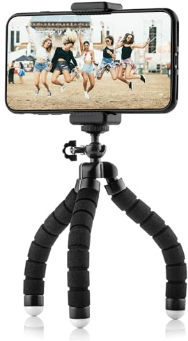 MOJOGEAR Mini treppiede flessibile - Con supporto per telefono - Gambe in gommapiuma - Nero