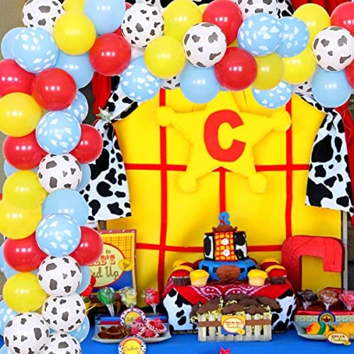 Kreatwow Toy Inspired Story Party Balloons Garland Arch Kit, 100 Pcs Cloud Arch Set with Cow, Rainbow Multicolor Balloons for Kids Baby Shower Birthday Celebration