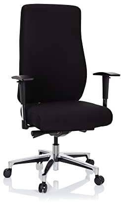 hjh OFFICE 702312 Profi Bürostuhl FORCOM Stoff Schwarz Drehstuhl gepolstert, breite Sitzfläche, hohe Rückenlehne, bis 130kg belastbar
