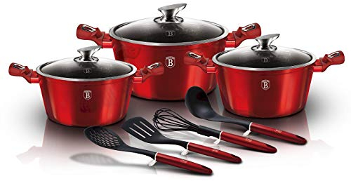 Berlinger Haus Metallic Line- Burgundy Edition 10 Stück Kochgeschirr Set, Burgundy Metallic Line BH/6150 burgundy Edelstahl 18/8