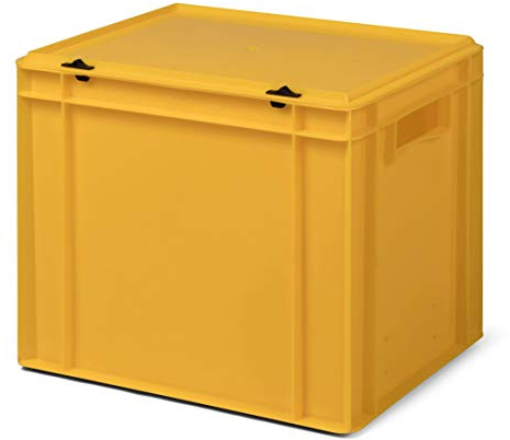 1a-TopStore Design Aufbewahrungsbox mit Deckel | Stapelbox stapelbar | 5 Farben | 8 Größen (40x30x33 cm, gelb)