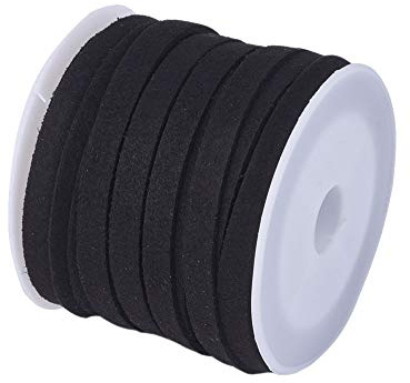 1 Rolle, Faux Wildleder Schnur 5m Lange, 4mm und 5mm Breite, für DIY Schmuckherstellung, Mikrofaser Flache Spitze Kunsthandwerk Cordage für Armband Halskette Perlenschnur (Schwarz, 5mm)