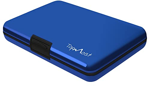TopMost Portefeuille en Aluminium avec Blocage RFID | Porte-Cartes de crédit Unisexe | Fentes pour 12 Cartes et Billets | Bleu, 11 x 7,5 x 2cm | Porte-Cartes et Portefeuilles
