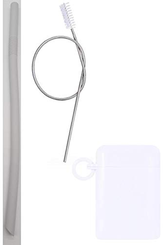 Onlineforu LTD Reusable Foldable Silicone Straw – Drinking Straw with Portable Carrying Case & Cleaning Brush – Durable, Easy Clean for Hot & Cold Drinks