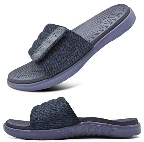 ONCAI Mens Sandals, Arch Support Sport Slides Open Toe Adjustable Straps Orthotic Cushioned Footbed for Plantar Fasciitis Rubber Soles Blue Size 12