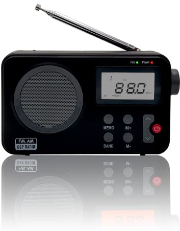 Radio NK-AB1904-FMBL/Am - Radio Portable de Bureau, écran LCD avec lumière, antenne, Haut-Parleur, 4 Piles AA, câble DC5V, Couleur Noire (Fonction Radio réveil)