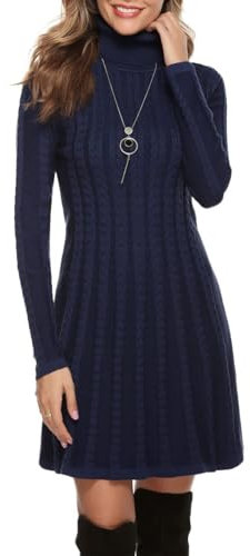 Gyabnw Winter Jumper Dresses for Women UK Knitted Party Dress Turtle Neck Formal Office Casual Going Out Woolen Sweater