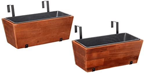 Amazon Aware - Rechteckig Garten-Pflanztopf aus Akazienholz, zum Aufhängen, 2 Stück, 46 cm, braun
