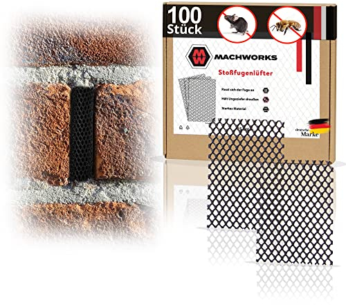 MACHWORKS® Fugenlüfter [100 Stück] - Wespen und Mäuseschutz | Fugengitter zur Kinderleichten Nachrüstung durch Easy Fit System | Geeignet für Klinker und Stoßfugen bis 80mm Höhe