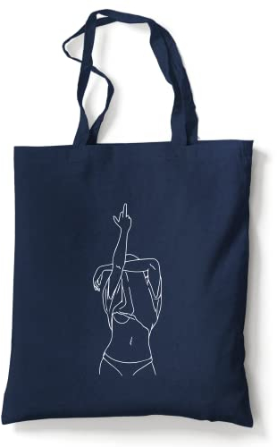 tradercat Jutebeutel bedruckt vintage 100% Baumwolle, Stoffbeutel bedruckt, One Line Art Woman Silhouette, jutebeutel aesthetic als modisches Accessoire jutebeutel spruch (Woman Middle Finger - Blau)