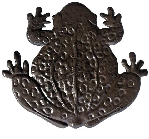 L'Héritier Du Temps Pas Japonais Motif Grenouille Décoration de Jardin en Fonte Patinée Marron 2x29x33cm