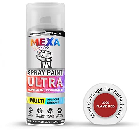 mexa Spray Paint Flame Red Perfect for Radiator, Plastic, Fabric, Metal, Bike, Marking 400ml RAL 3000