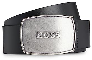 BOSS Herren Icon-EP Ledergürtel mit Logo-Koppelschließe aus gebürstetem Metall Schwarz 95