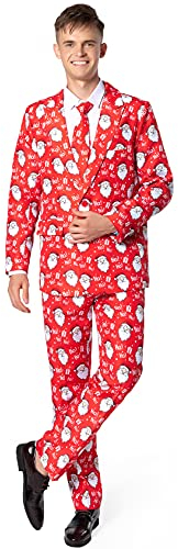 ACH Weihnachtsanzug für Herren, Party-Kostüm, Erwachsene in verschiedenen Drucken, 3 Stück, hässliche, lustige Herrenjacke, Outfit, Cosplay mit Bindehose, L