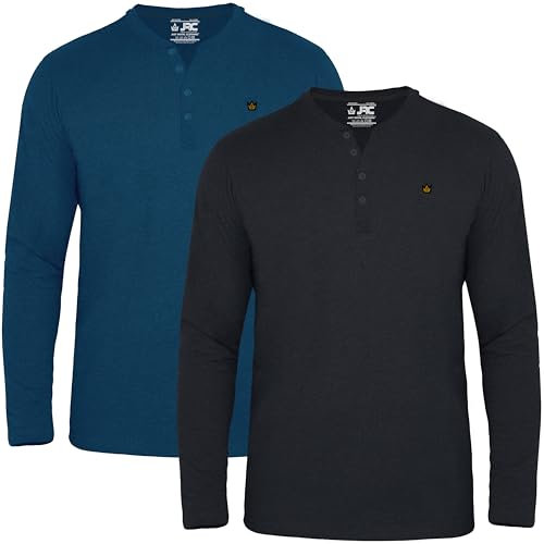 JRC 2 Pack Mens Long Sleeve Henley Shirts, Lightweight Henley Tops for Gym, Running & Casual Outings (Charcoal & Mid Night, M)