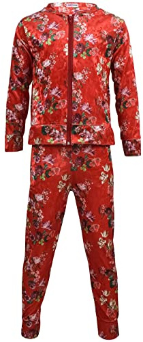 A2Z 4 Kids Girls Jogging Suit Kids Velour Floral Print Top Bottom Tracksuit - Velour Set 336 Red 13