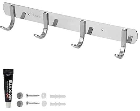 WJUAN Garderobenhaken Silber, 28 cm Langer Kleiderhaken aus Edelstahl, Belastbar Wandhaken mit Vier Haken, Kann Mäntel, Bademäntel, Küchenutensilien Aufhängen