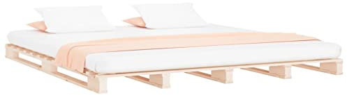 vidaXL Palettenbett, Bettgestell Bettrahmen mit Lattenrost, Bett Holzbett für Schlafzimmer, Doppelbett Massivholzbett, 120x190cm Massivholz Kiefer