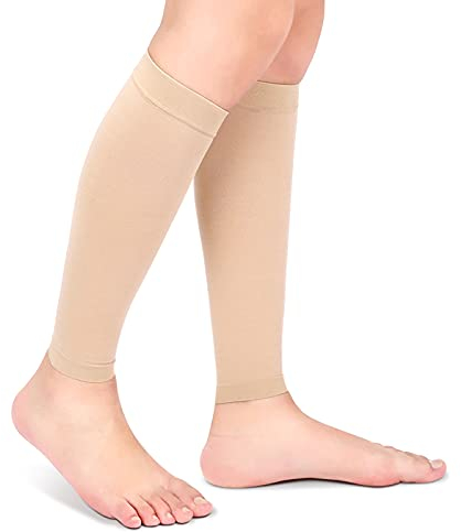 Manchons de Mollet de Compression, Chaussettes Compressées avec Chaussettes élastiques à Deux étages dans la Gaine de Mollet de la Veine Variqueuse Fitness Running Attelles de(M-Couleur chair)
