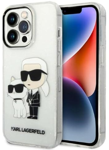 KARL LAGERFELD KLHCP14XHNKCTGT Hartschalen-Schutzhülle für iPhone 14 Pro Max 6,7 Zoll, Gliter Karl & Eule, transparent