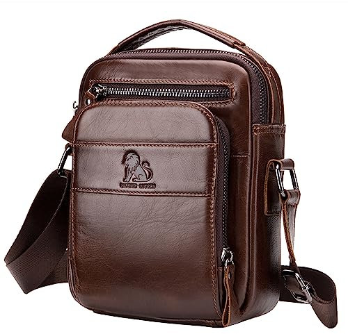 BAIGIO Leder Umhängetasche Herren Schultertasche Vintage Männer Tasche Crossbody Bag Herrentasche zum Umhängen Ledertasche mit Verstellbarem Gurt für Business Arbeit Reise