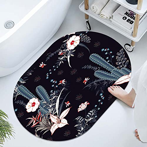 IMAYONDIA Kieselgur Badematte, Kaktus, oval, weich, knitterfrei, Badezimmerteppich, rutschfest, Volumen, super saugfähig, schnell trocknend, umweltfreundlich, leicht zu reinigen (40 cmx60 cm)