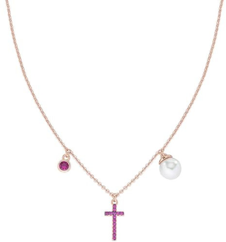 Collana da donna di Amen. Collana realizzata in argento 925 rosè e perla e zirconi rubino. Lunghezza collana: 40 cm + 5 cm di allungo. La referenza è clcrperrz